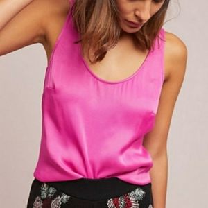 Anthropologie Floreat Magenta Silk Tank Top Size Large